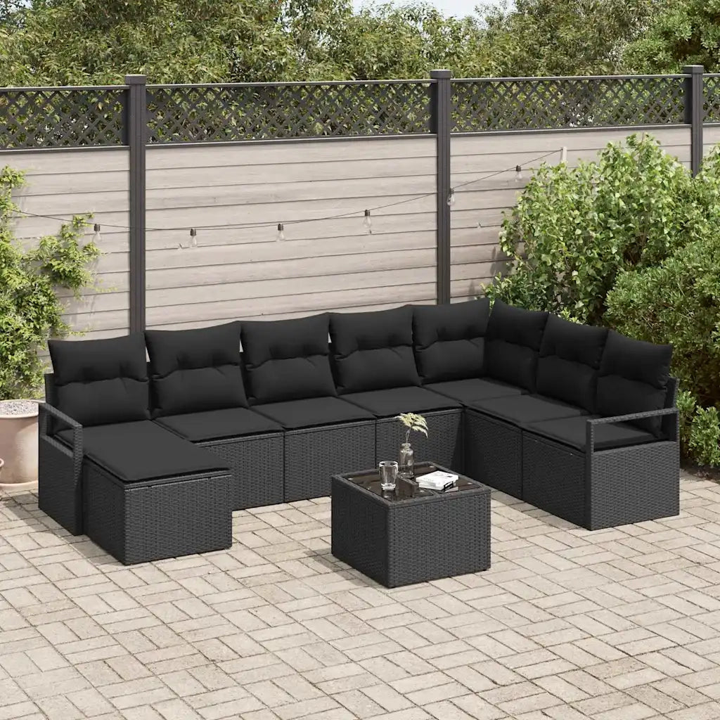 Set di divani con cuscino 9 pcs Nero polyrattan