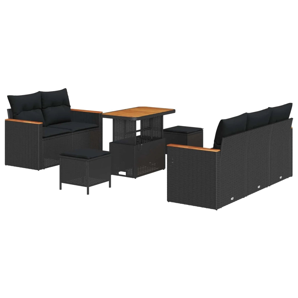 Set Divano da Giardino con cuscino 10 pcs Nero polyrattan