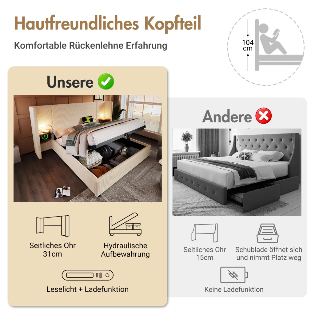 letto imbottito corduroy beige 160x200 cm