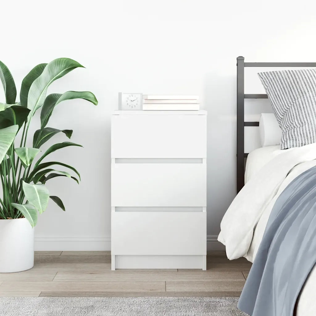 Comodino | Armadio da Notte | Mobiletto da notte con 3 Cassetti Bianco 39x35x65 cm