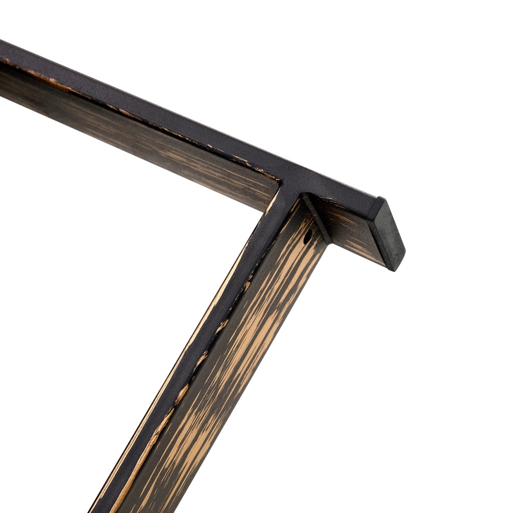 Tavolino rotondo da salotto 68 cm in stile industriale vintage, piano MDF nero effetto legno e base in metallo