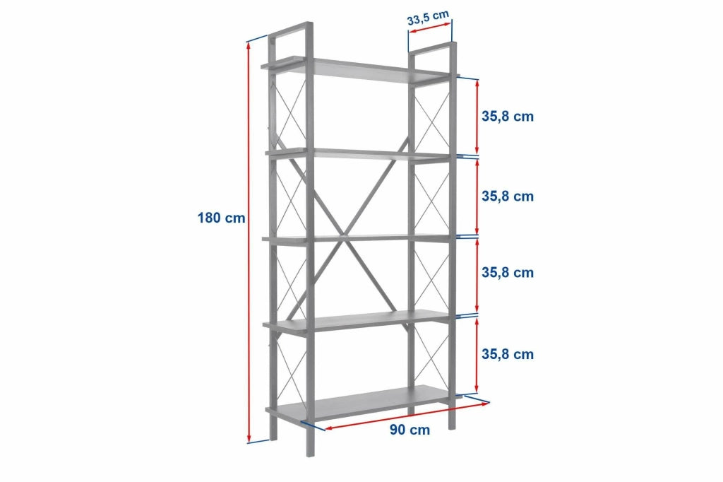 Libreria Suriel, Scaffale da ufficio, Mobile portalibri, Biblioteca, 90x34 h180 cm, Nero