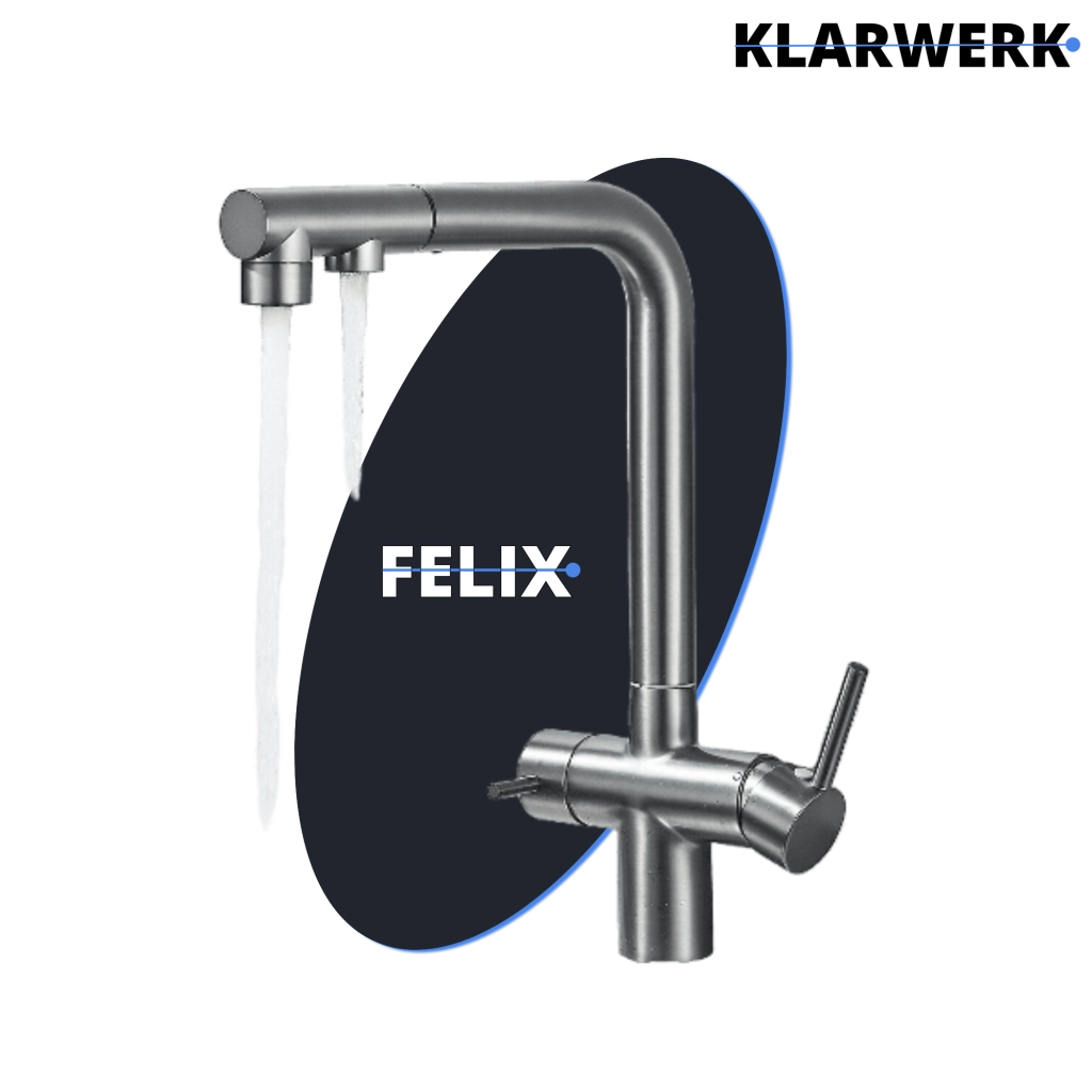 Felix | miscelatore estraibile 3 vie premium grigio titanio opaco | rubinetto da cucina a osmosi in acciaio inox| 360 gradi rotabile filtro 3 attacchi