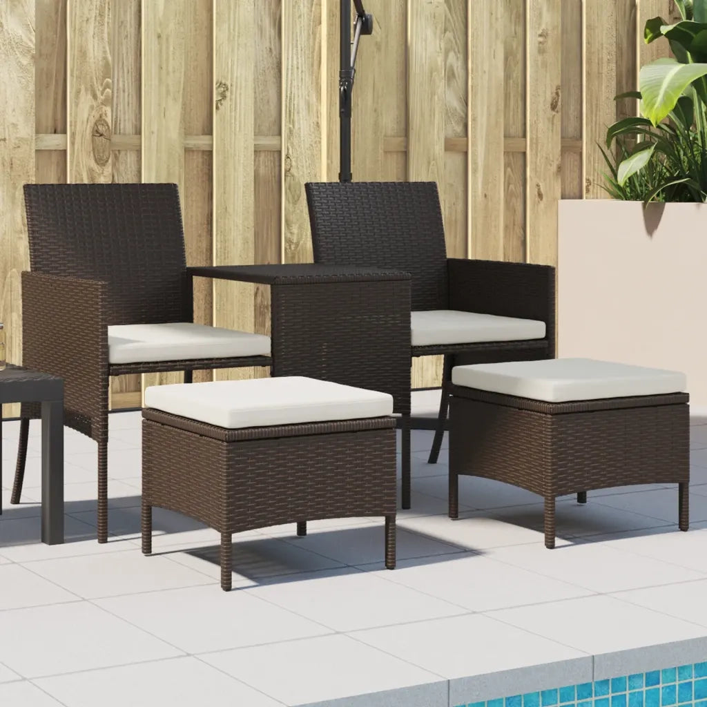 Divano da Giardino a 2 Posti Tavolino e Pouf Polyrattan Marrone