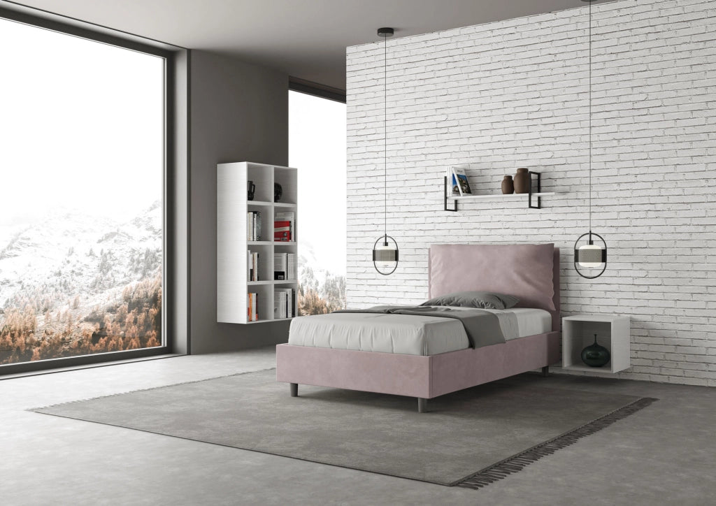 BS COM Letto una piazza e mezza con rete imbottito 130x190 microfibra glicine Large