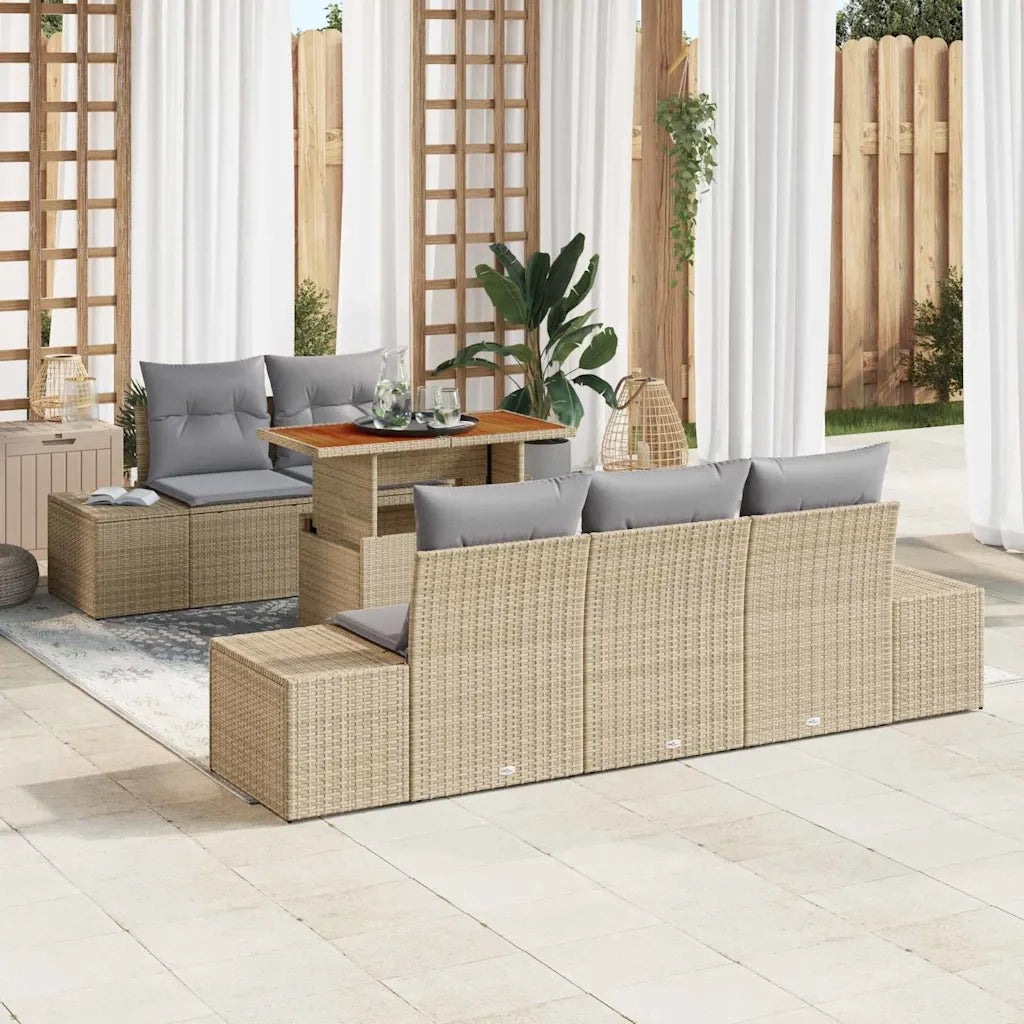 Set Divano da Giardino 6 pcs Beige Poly Rattan 3358639