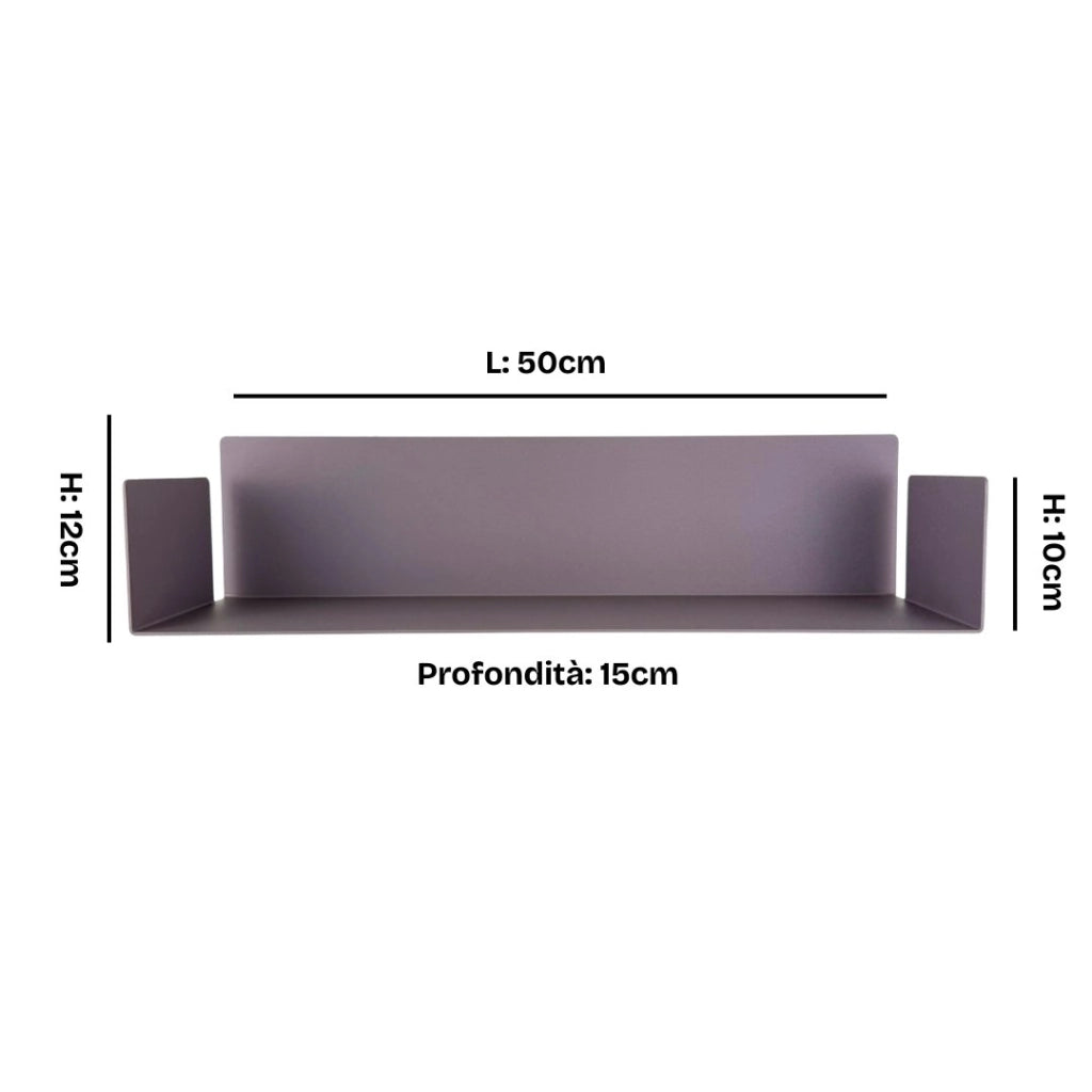 ZOI LINE180 Mensola 50 cm in Acciaio Verniciato 1,5 mm con Schiena 12 cm – Ripiano da Parete Moderno per Cucina, Bagno, Ingresso e Soggiorno Colore Mensole: Lavanda