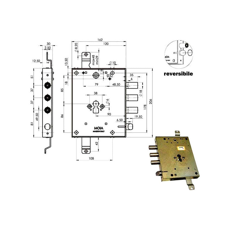 Serratura Sic.Triplice Dx Cil.E89 Rmga664/373 Moia
