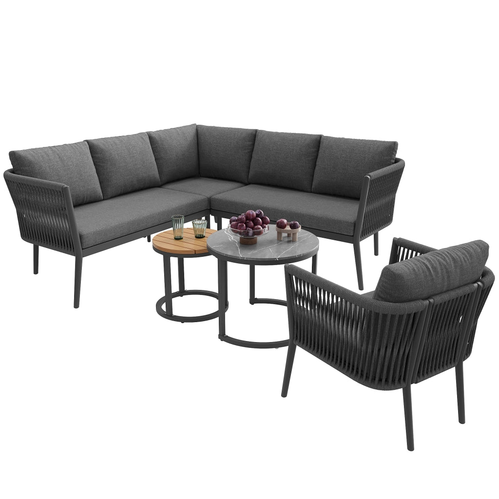 Set Divano da Giardino Modulare 6 Pezzi con Cuscini ¨C MINIMAL ¨C Polyrattan Grigio per Terrasse e Balcone