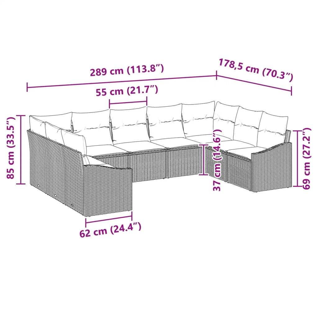 Set di divani con cuscino 9 pcs Nero polyrattan 3346886