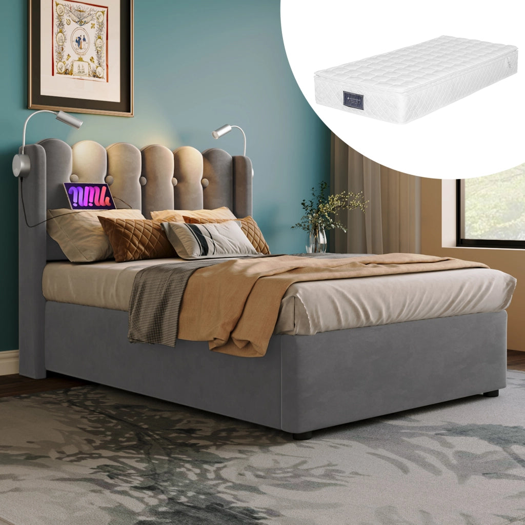 letto imbottito velluto grigio 90x200 cm