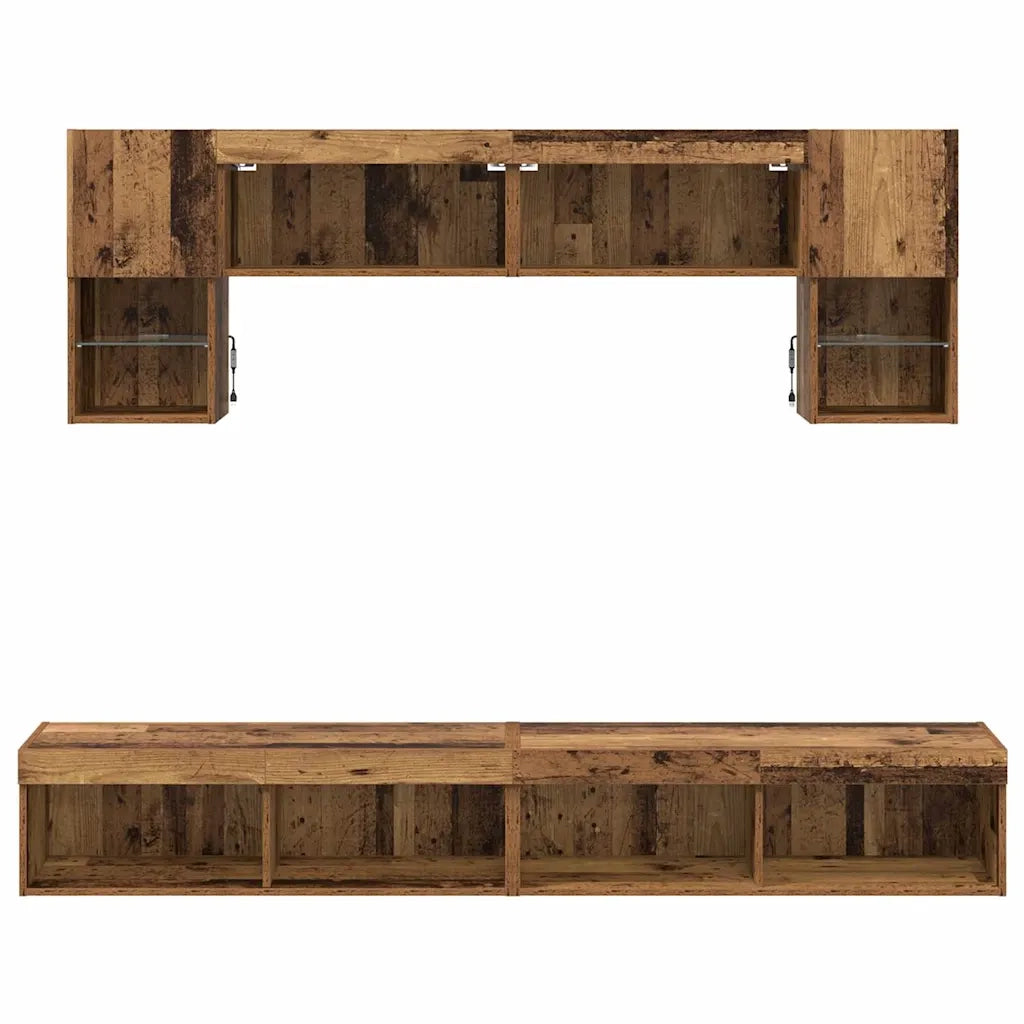 Unit¨¤ a muro per TV con LED 6 pz | Armadietto TV | Mobile Porta TV Legno vecchio