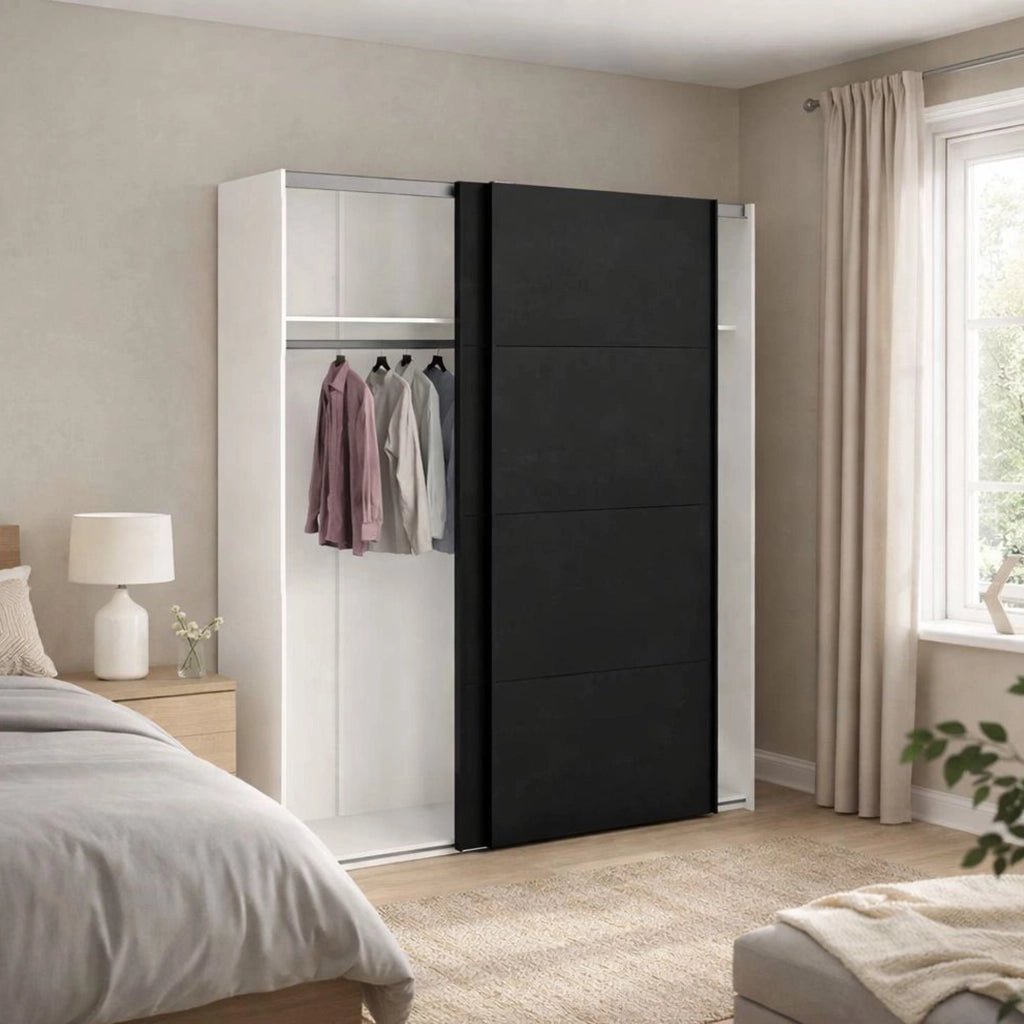 Guardaroba 2 ante Portlouis, Mobile camera da letto, Cabina armadio portabiti, Armadio appendiabiti, 182x62 h220 cm, Nero e Bianco