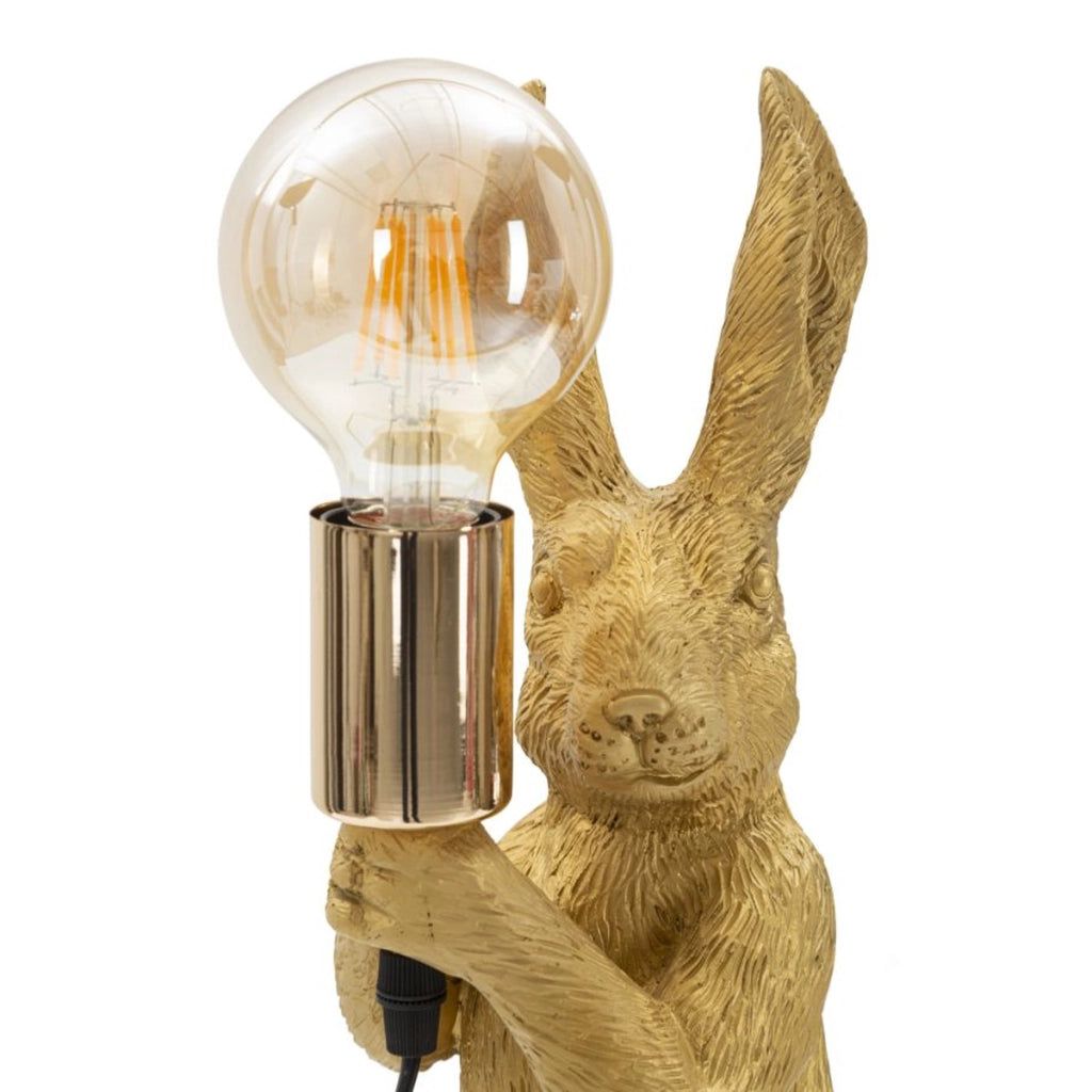 Lampada da tavolo Rabbit in resina dorata con lampadina Edison