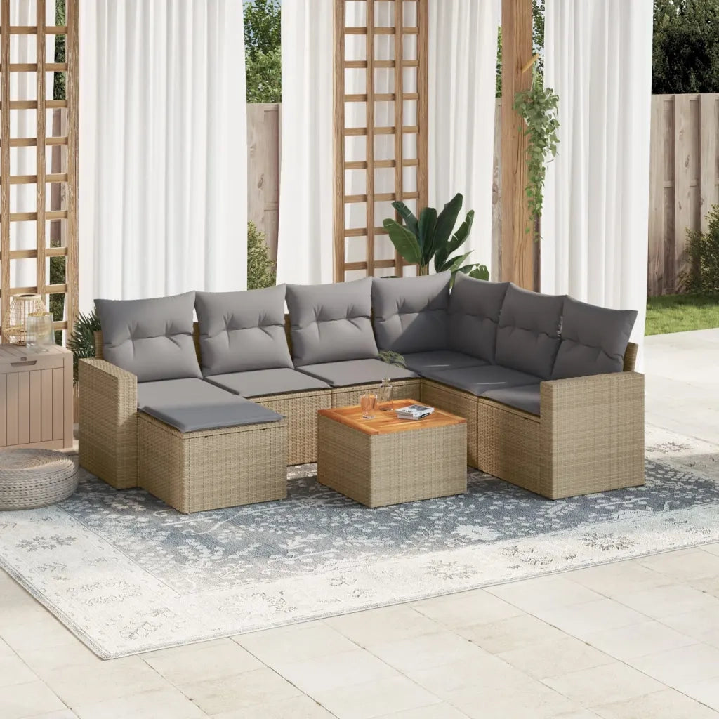 Set Divano da Giardino 8 pz con Cuscini Beige Misto Polyrattan