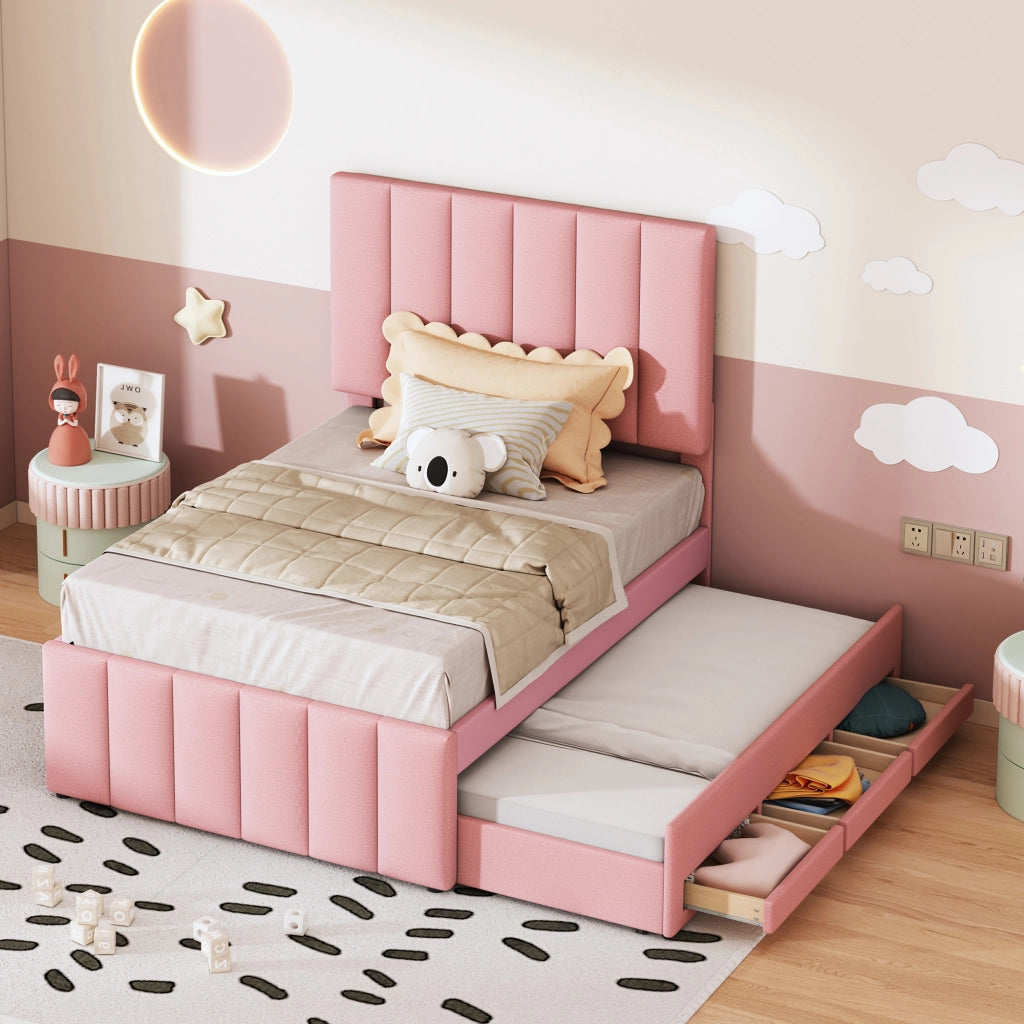 letto imbottito lino rosa 90 x 200 cm