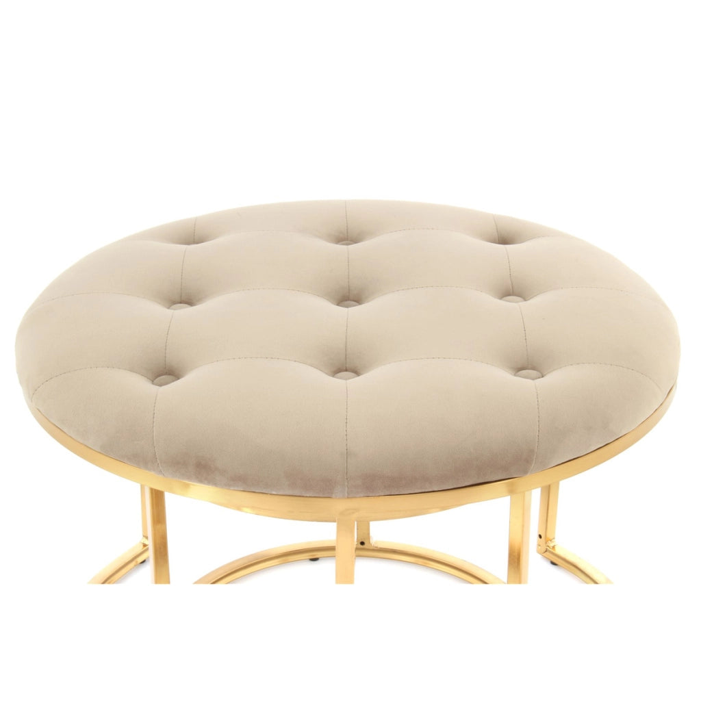 Set di 2 pouf Myla in velluto taupe e oro