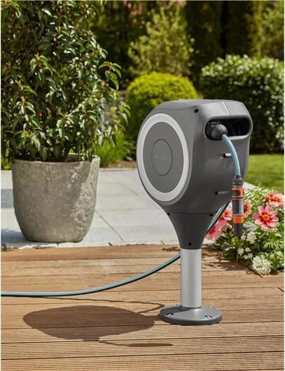 Gardena 18607-20 Avvolgitubo RollUp S per Terrazza con Tubo 15 m Tecnologia RollUp e Riavvolgimento Automatico colore Bianco