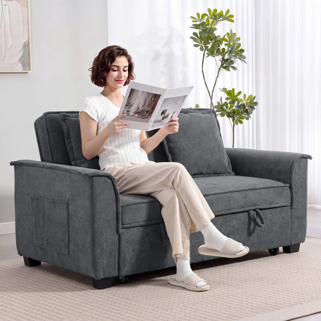 Divano letto 2 posti con schienale regolabile e cuscini ¨C Minimal ¨C Grigio scuro