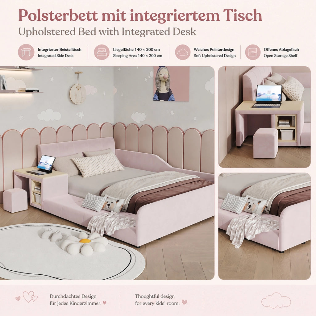 letto imbottito velluto rosa 140x200 cm