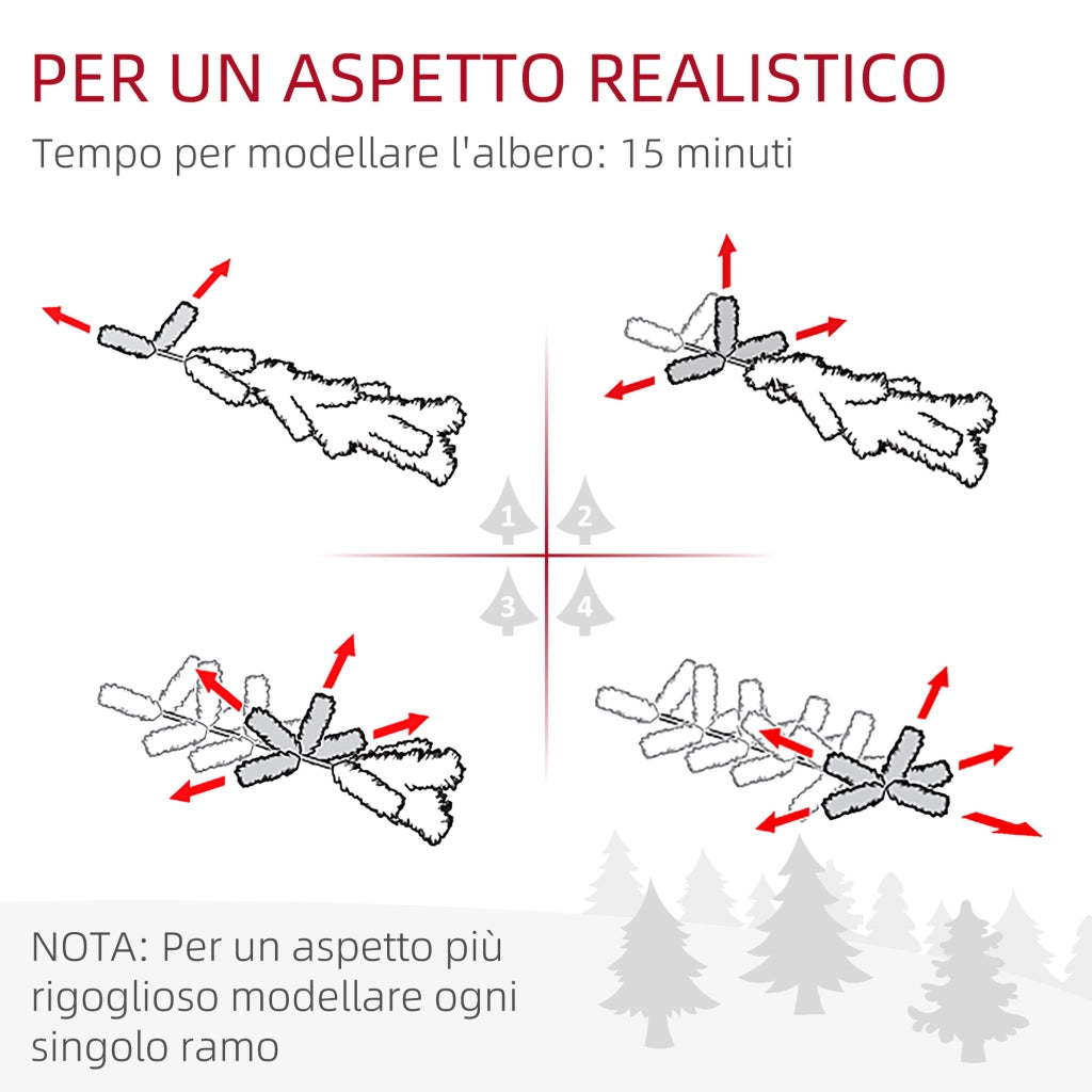 Albero di Natale Innevato con Luci LED ¨C Minimal ¨C Verde ?52x180 cm 329 Rami Plastica Metallo