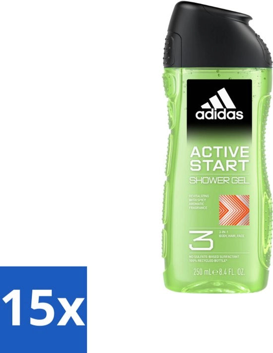 Set di 15 gel doccia 3 in 1 per corpo, viso e capelli 250 ml