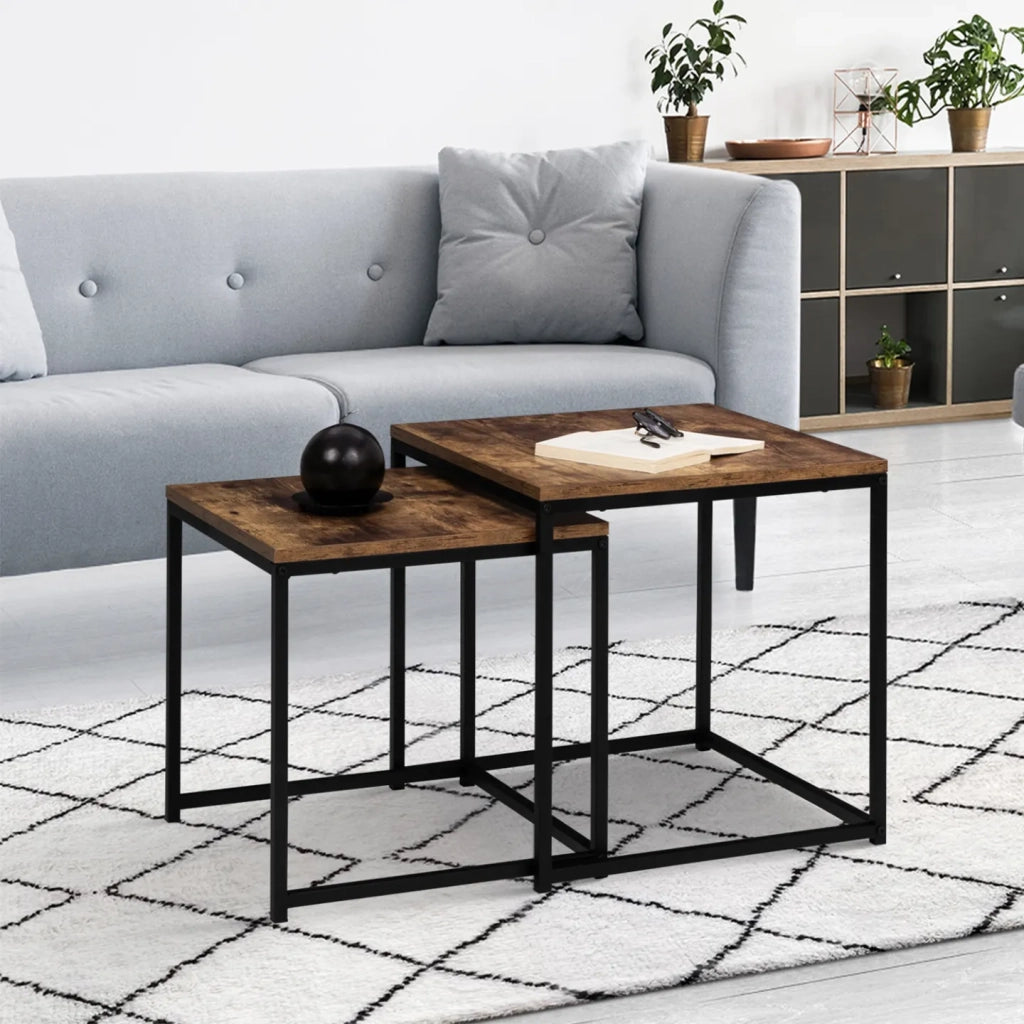 IDMarket - Set di 2 tavolini DAYTON 40/45 con piani ad effetto invecchiato, design industriale
