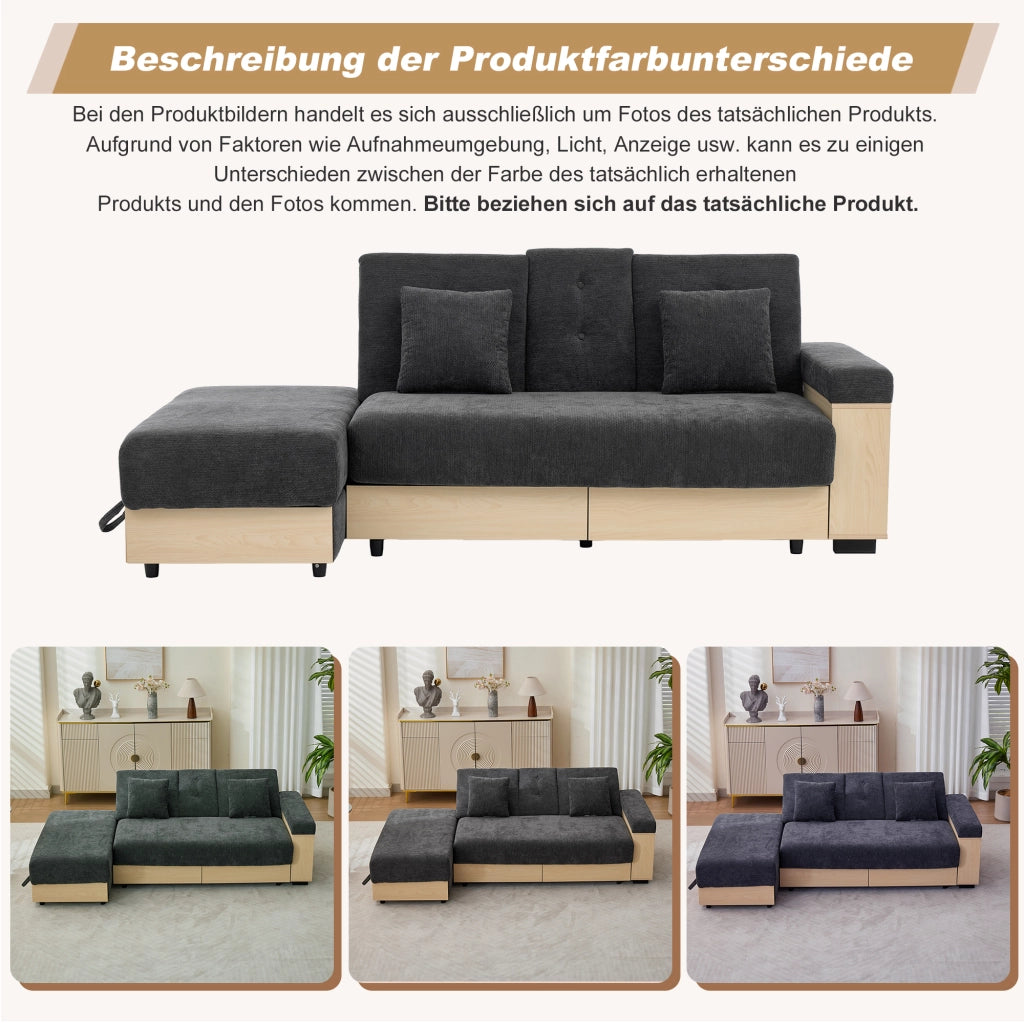 DIVANO letto 217x110x90 cm Chenille Grigio con contenitore e 2 cassetti