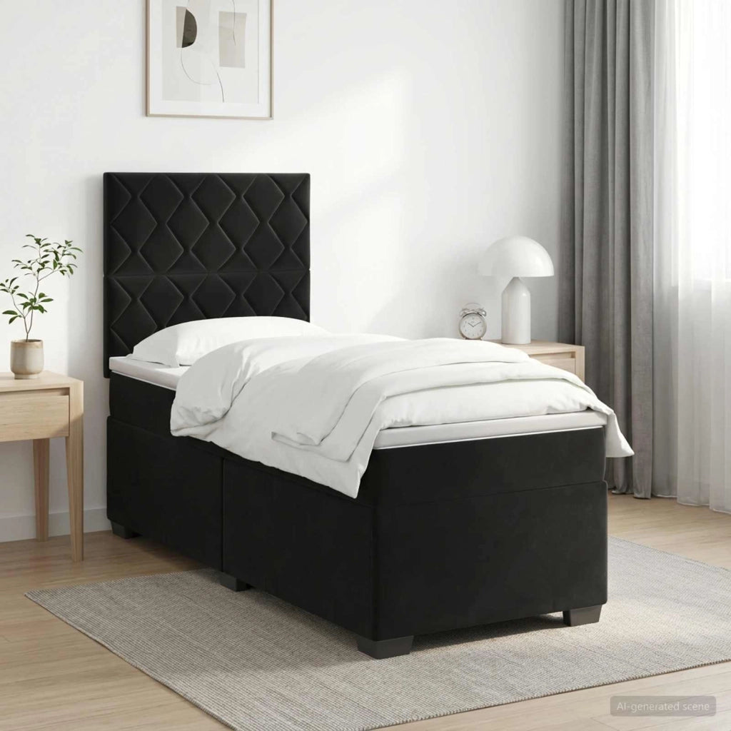 Letto box spring con materasso Nero 100 x 200 cm Velluto 3453592