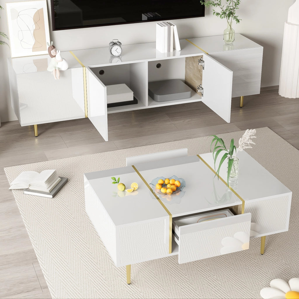 Cassettiera per TV bianca lucida in MDF lunghezza 170 cm