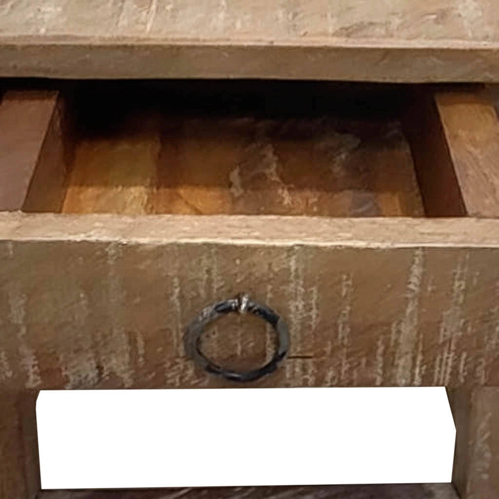 Sgabello con cassetto in legno con finitura artigianale marrone 25x25x29 h cm