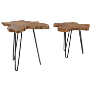 Set di 2 tavoli a nido in marrone scuro Java con Gambe Nere Rustico