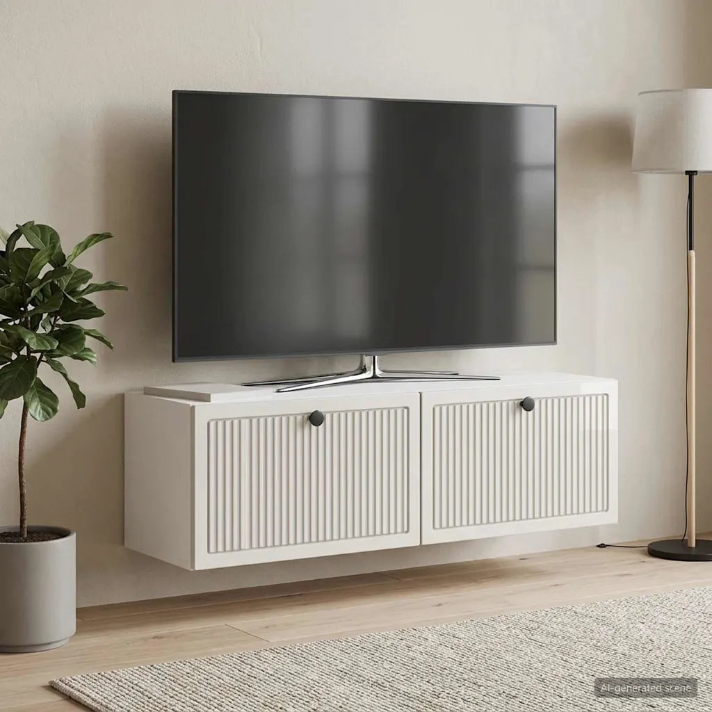 Mobile Porta TV da Muro Bianco Lucido 98 x 31 x 30 cm 898049