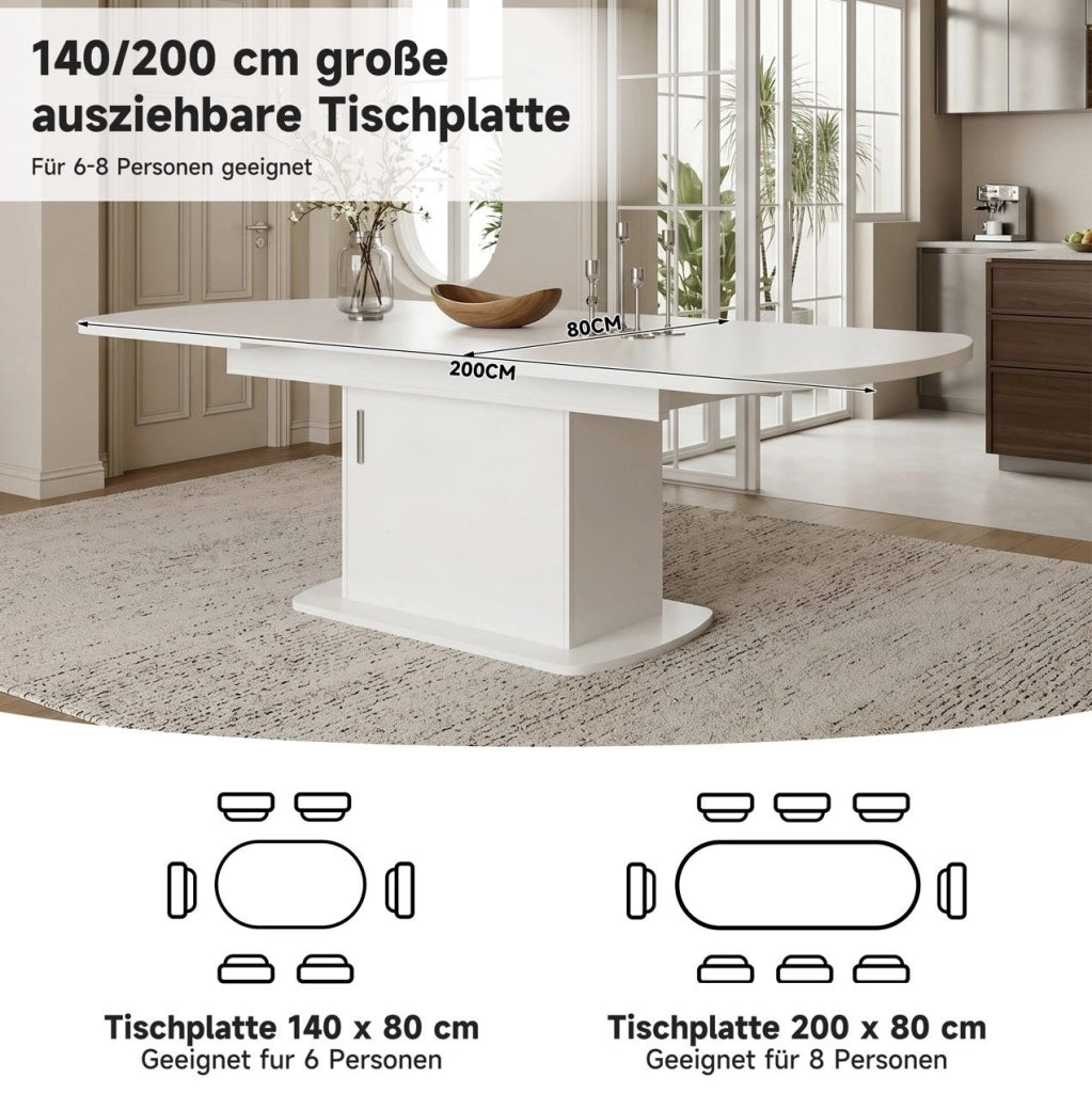 Tavolo da pranzo allungabile con vano contenitore 140/200 x 80 x 75 cm; bianco e argento