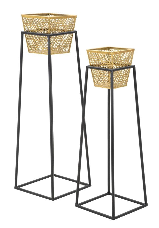 Set 2 Porta Vasi Square Ø 23x70-20x60 cm in Ferro