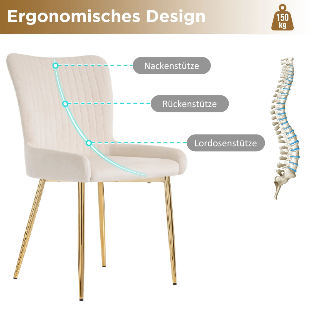SEDIA DA PRANZO in velluto beige e oro Set da 4 pezzi