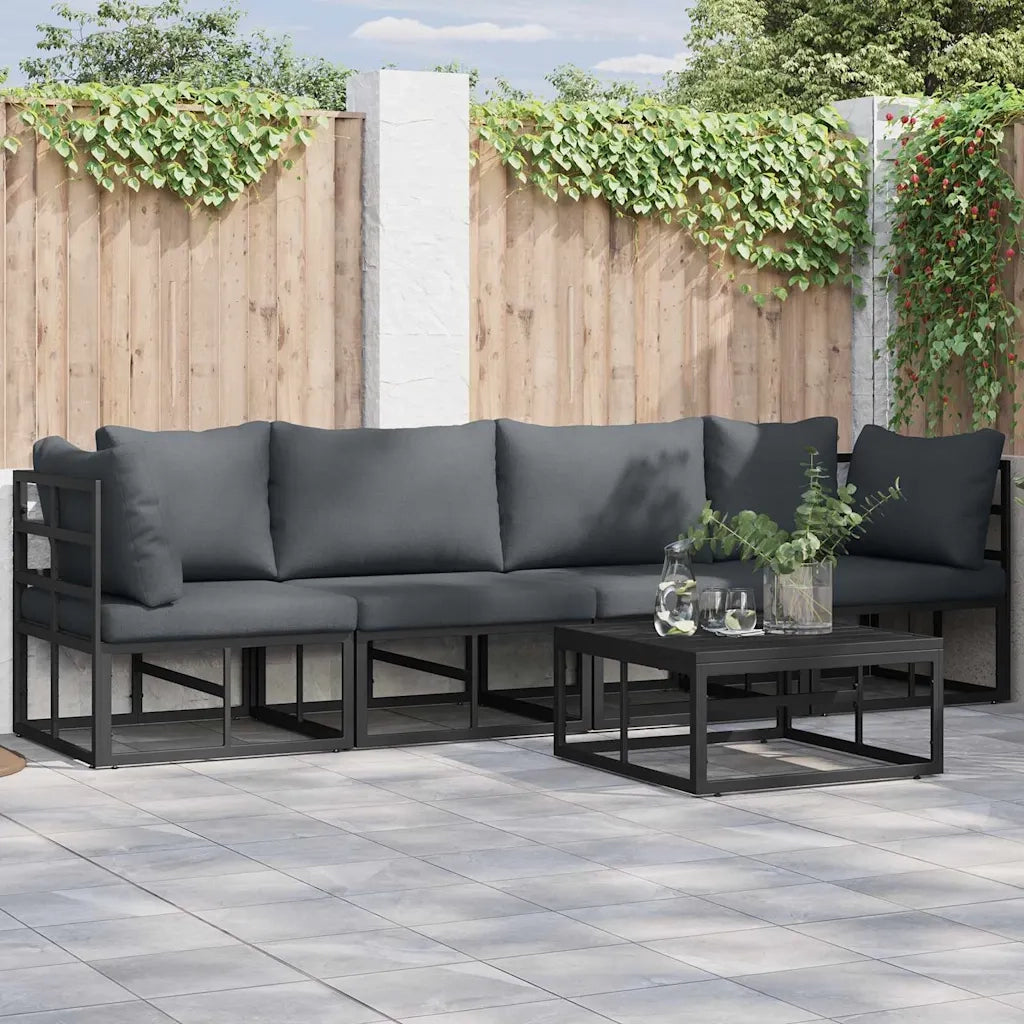 Set Divano da Giardino 5 pcs Nero Metallo