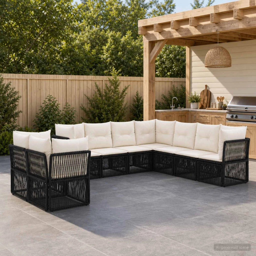 Set Divano da Giardino 9 pz Nero polyrattan 3434263