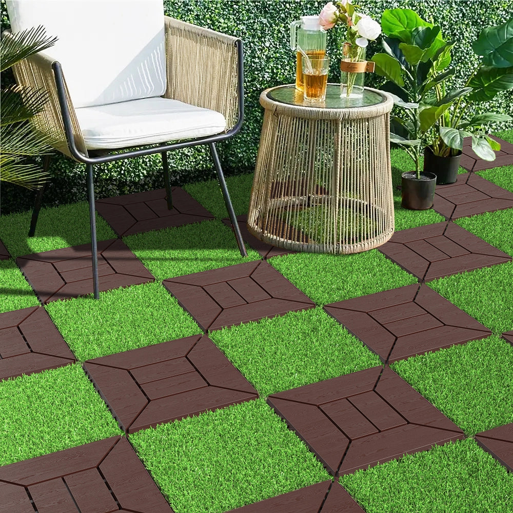 Piastrelle Erba Artificiale Interlocking 36 pezzi ¨C MINIMAL ¨C Verde, 30x30 cm, Balcone/Giardino