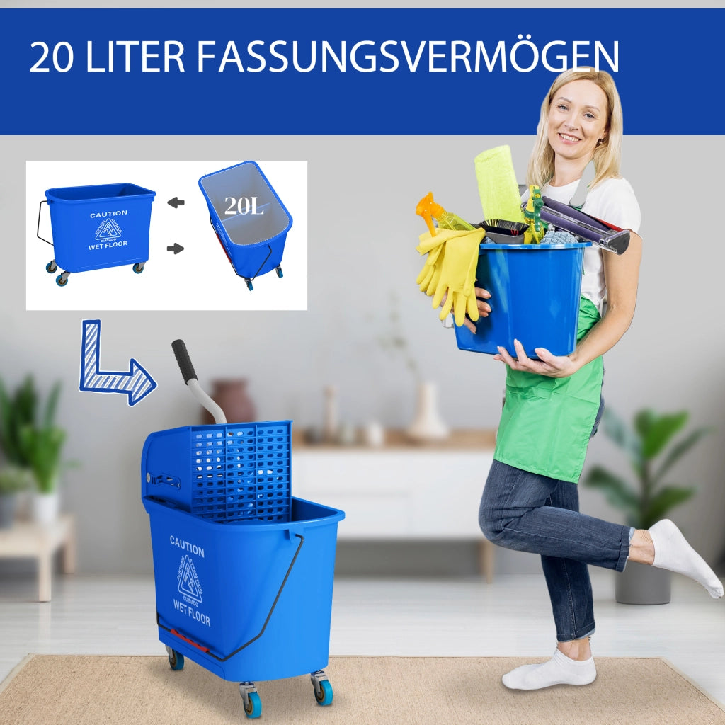 Secchio per mocio con strizzatore 20L ¨C Xylo ¨C con ruote e manico, plastica blu