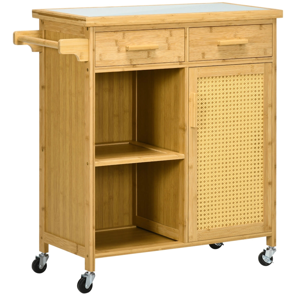 CARRELLO CUCINA 84x36x85 cm Bambù Naturale con cassetti e armadio