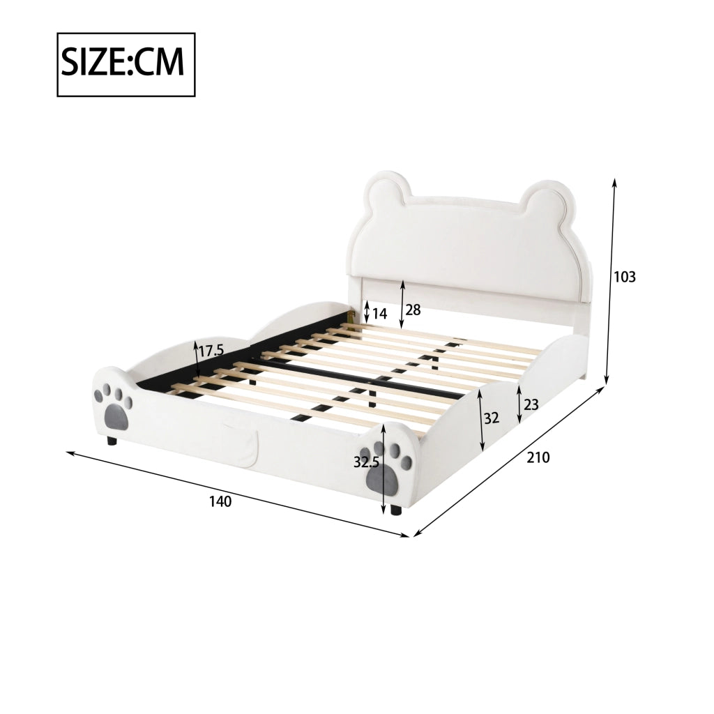 LETTO PER BAMBINI A FORMA DI ORSO 140x200 cm IMBOTTITO BIANCO