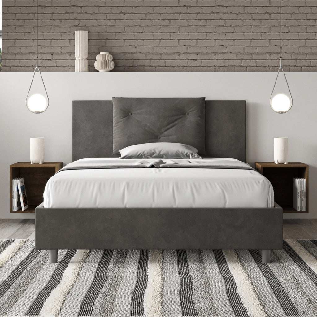 BS COM Letto una piazza e mezza con rete imbottito 130x210 microfibra grigio