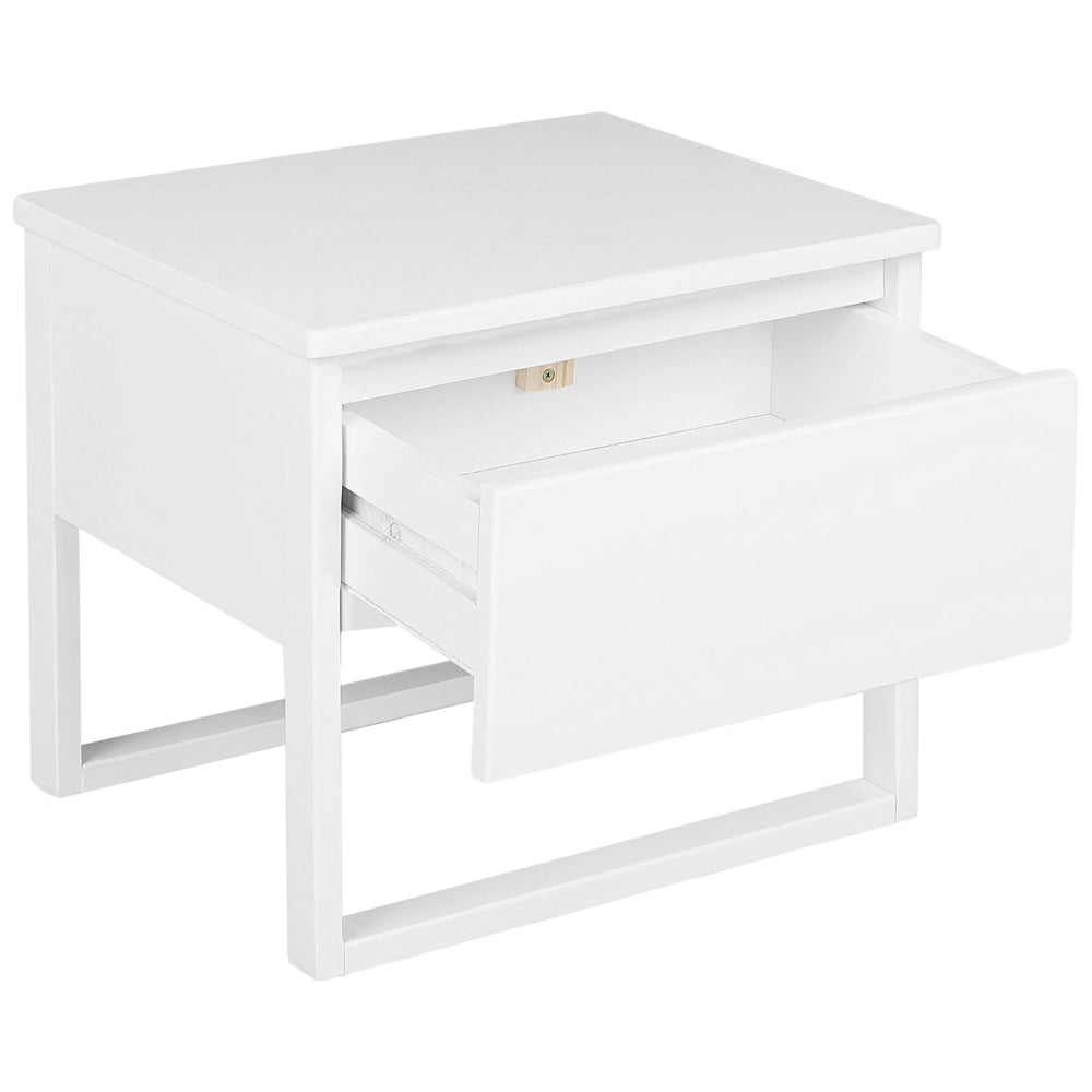 Comodino in legno di pino bianco 41 x 50 cm con un cassetto stile moderno