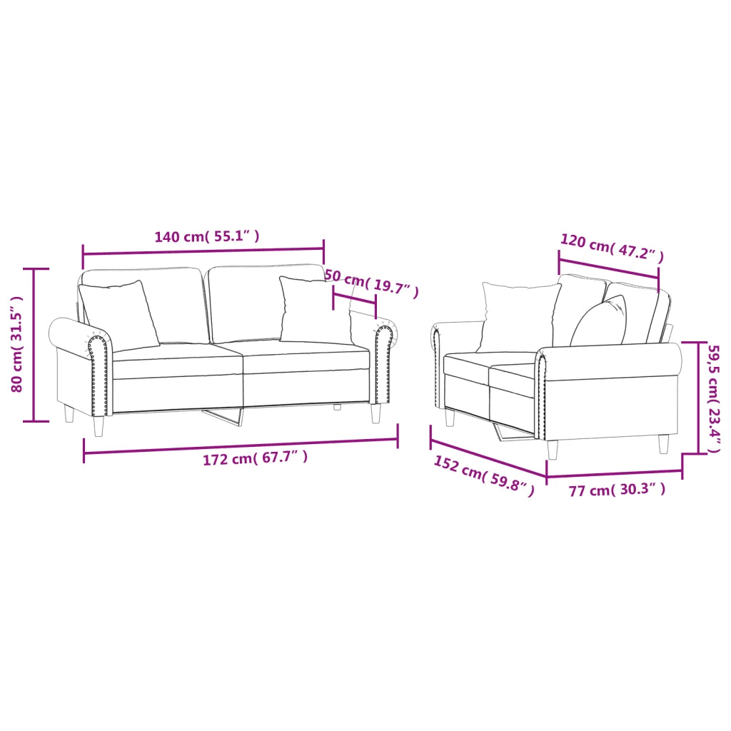 Set di Divani 2 pz con Cuscini Grigio Scuro in Velluto 3202231