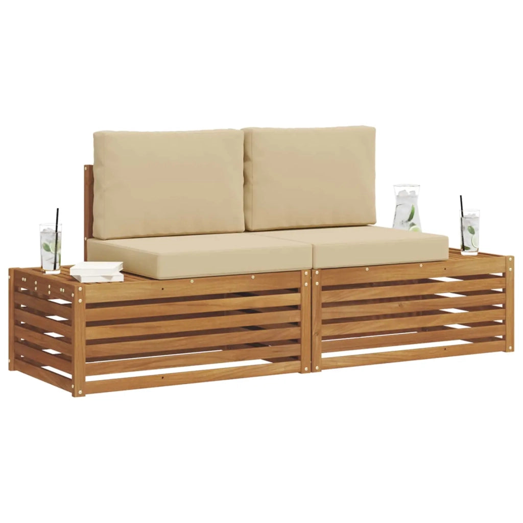 Set di divani da esterno-Sofa da giardino con cuscino 2 Pezzo Naturale e Beige