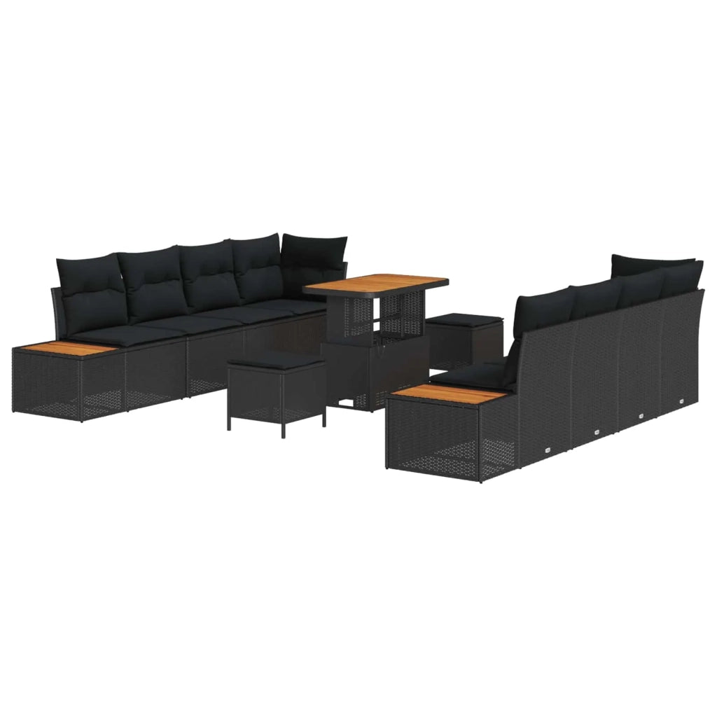 Set Divano da Giardino con cuscino 11 pcs Nero Poly Rattan 3364839