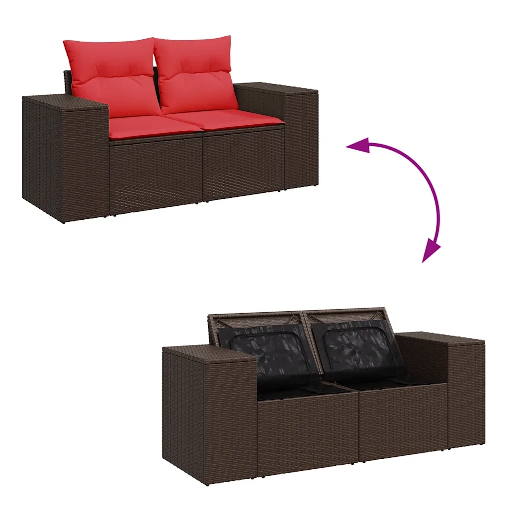 Set Divani Giardino 11 pz con Cuscini Polyrattan Marrone Acacia 3326875