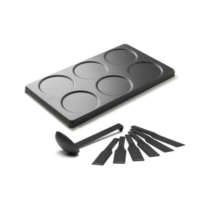 Stöckli Piastra per Crêpes Alluminio Nero con Spatole e Mestolo per PizzaGrill for8