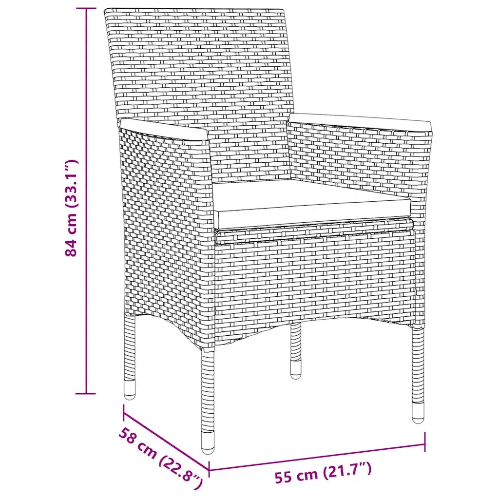 Set da Pranzo per Giardino con cuscino 5 pcs Nero polyrattan 3379752